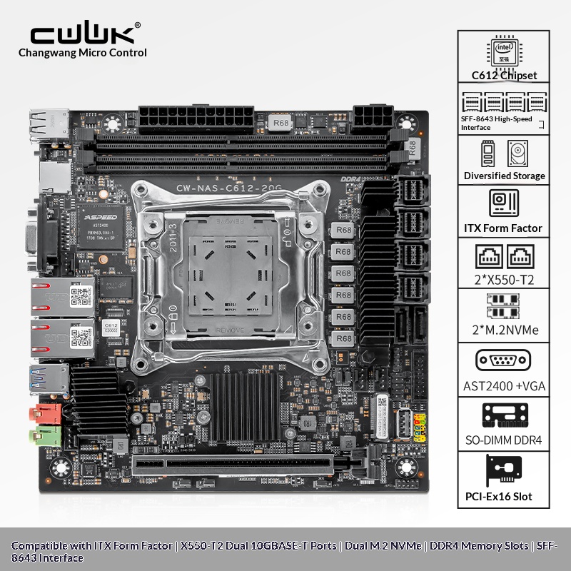 Nas Motherboard 8 Sata Mini Itx - لوحة أم C612 LGA 2011-3 Xeon